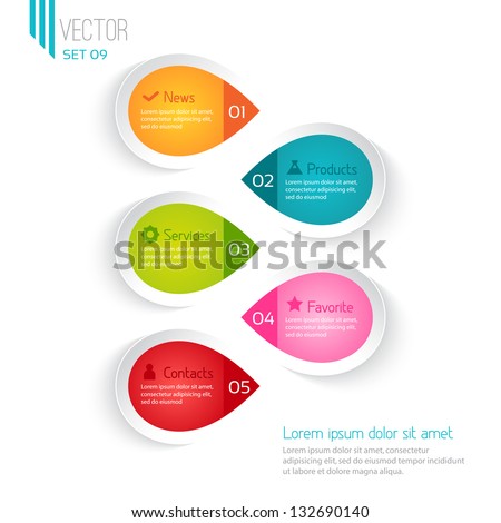 Five colored elements for infographic, white background