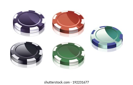 Five colored fiches, slightly mirrored