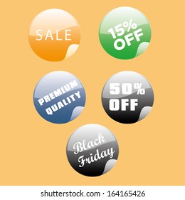 five colored icons with text for black Friday