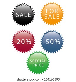 five colored icons with white text for black Friday