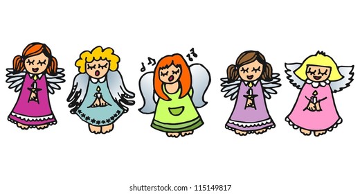 five colorful angels