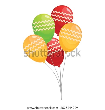 Five colorful balloons with a chevron pattern floating on a white background