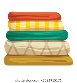 Five colorful blankets neatly stacked, providing warmth and a cozy atmosphere