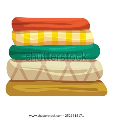 Five colorful blankets neatly stacked, providing warmth and a cozy atmosphere