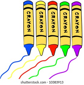 five colorful crayons with drawing lines - vector