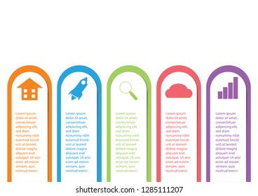 Five colorful elements with square geometric infographic and icon inside,workflow layout or diagram for web design,Infographic illustration Concept
