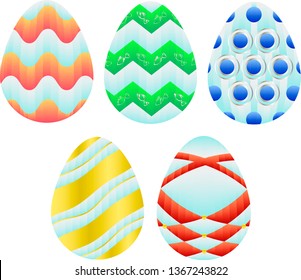 Five colorful gradient Easter eggs with folded paper effect or line effect vector