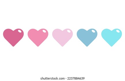 Five colorful hearts on a white background