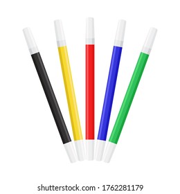 Five colorful markers isolated on white background
