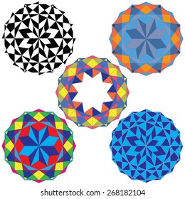 Five colorful octagonal shapes