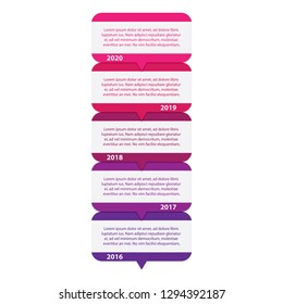five colorful timeline infographic design template, Infographics management, finance, steps, analytics, presentation. Vector illustration.