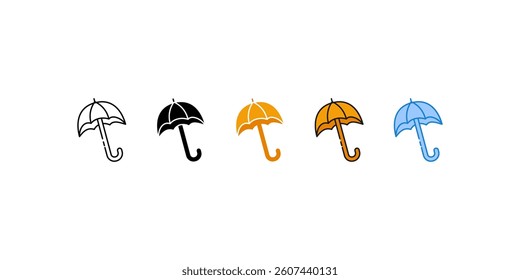 Five colorful umbrellas perfect for adding a pop of color to graphic designs, weatherrelated content, or rainy day illustrations.
