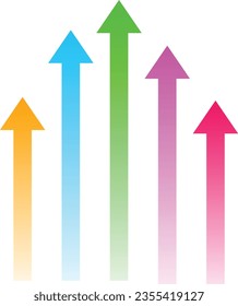 Five Colorful Upward Direction Pointing Arrows Design Element Illustration