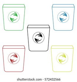 Five colors of rubbish cans in line style