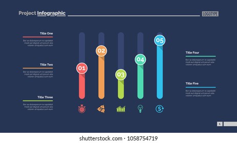 Five columns bar chart. Business data. Comparison, diagram, design. Creative concept for infographic, templates, presentation, report. Can be used for topics like analysis, accounting, research.