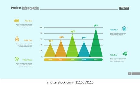 Five columns bar chart. Business data. Comparison, diagram, design. Creative concept for infographic, templates, presentation, report. Can be used for topics like analytics, statistics, finance.