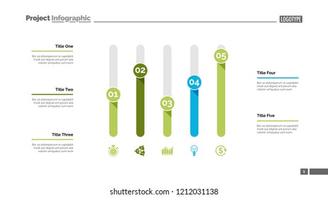 Five columns bar chart. Business data. Comparison, diagram, design. Creative concept for infographic, templates, presentation, report. Can be used for topics like analysis, accounting, research.