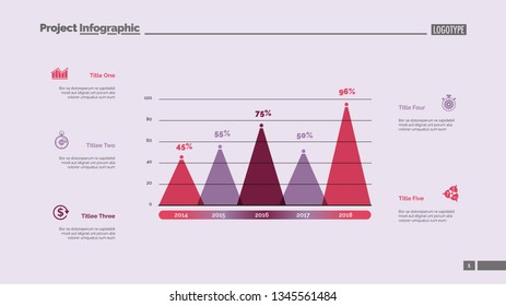 Five columns bar chart. Business data. Comparison, diagram, design. Creative concept for infographic, templates, presentation, report. Can be used for topics like analytics, statistics, finance.