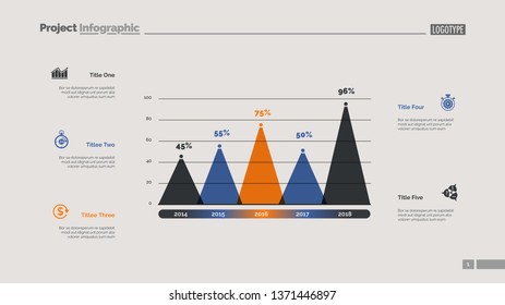 Five columns bar chart. Business data. Comparison, diagram, design. Creative concept for infographic, templates, presentation, report. Can be used for topics like analytics, statistics, finance.
