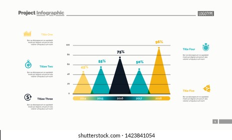 Five columns bar chart. Business data. Comparison, diagram, design. Creative concept for infographic, templates, presentation, report. Can be used for topics like analytics, statistics, finance.