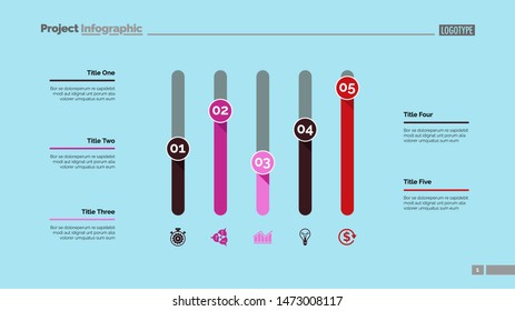Five columns bar chart. Business data. Comparison, diagram, design. Creative concept for infographic, templates, presentation, report. Can be used for topics like analysis, accounting, research.
