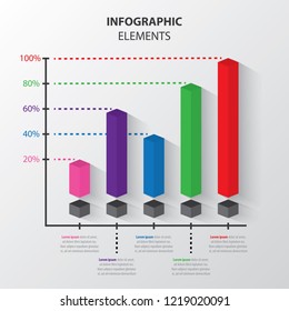 Five columns, chart, graph,. Infographics management, finance, analytics, presentation. Vector illustration.