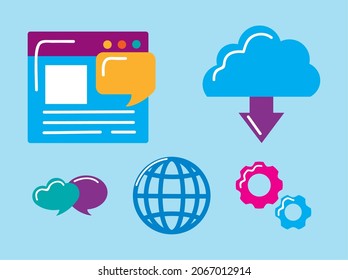 five communication tech set icons