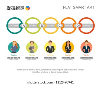 Five connected circles process chart template for presentation. Business data. Abstract elements of diagram, graphic. Company, management, teamwork or marketing creative concept for infographic.