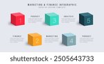 Five cubes process chart slide template. Infographic vector template