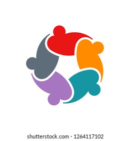 Five Curved teamwork people logo design