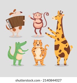 five cute animals playing instruments
