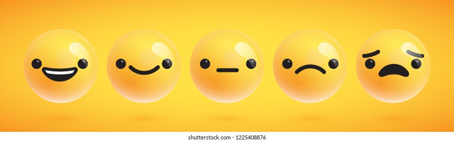 Five cute high-detailed emoticons for web, vector illustration