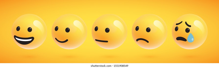 Five cute high-detailed emoticons for web, vector illustration