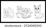 five cute little cats, three of them are playing on the train