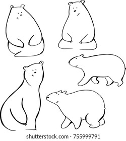 five cute simple line polar bears