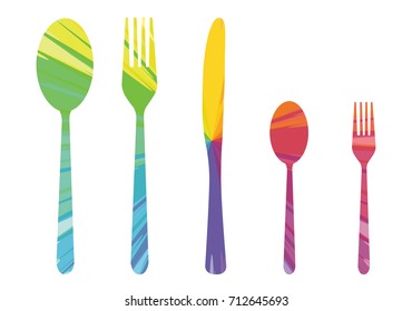 five cutlery multicolored abstract icon