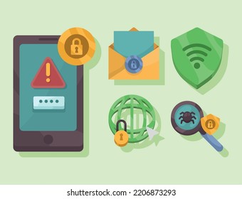five cyber security set icons