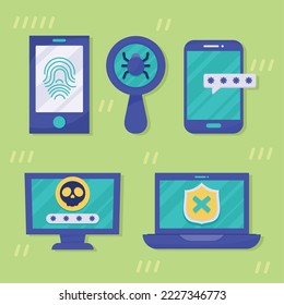 cinco iconos del conjunto de seguridad cibernética