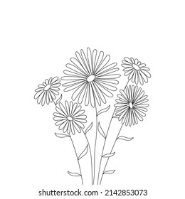 cinco días dibujados con una línea sobre un fondo blanco. Ramo vectorial de flores. Colores