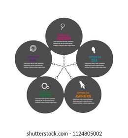 Five data chart template Web Modern creative element infographic, processes option. isolated on white background. vector