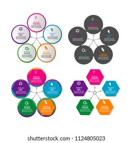 Five data chart template Web Modern creative element infographic, processes option. isolated on white background. vector