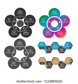 Five data chart template Web Modern creative element infographic, processes option. isolated on white background. vector