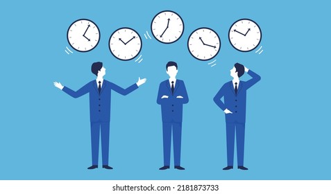 Five day week work image,clocks and businessperson,vector illustration