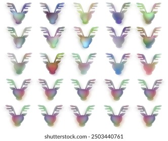 five deer in a row, garland of deer, Merry Christmas, multi-colored noses, horns, deer on a white background, deer heads cast a shadow