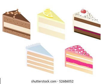 five delicious pieces of different cakes