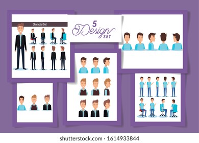 five design of elegant businessmen characters vector illustration design