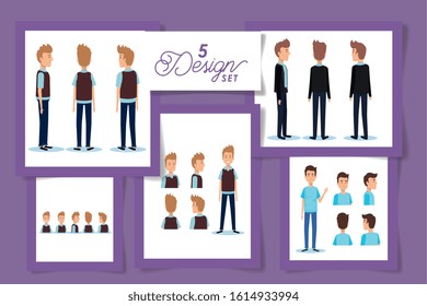 five design of elegant businessmen characters vector illustration design