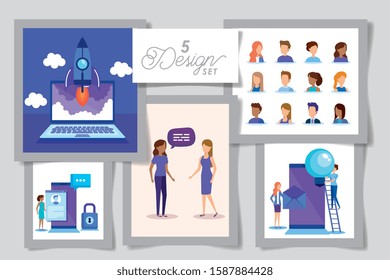 five designs of business people and set icons vector illustration design