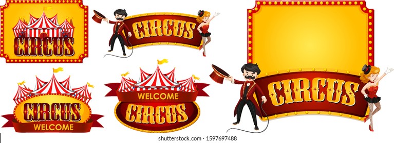 Five designs of circus font on sticker template illustration
