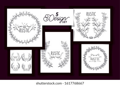 five designs of frames rustic floral vector illustration design